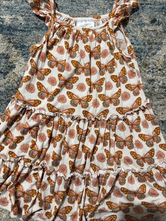 Posh Peanut Other - Posh Peanut Butterfly Tiered Dress - Cream, Brown & Pink Accents